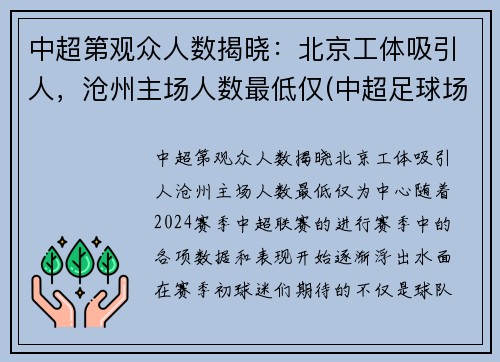 中超第观众人数揭晓：北京工体吸引人，沧州主场人数最低仅(中超足球场观众席人数要求)