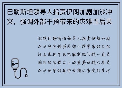 巴勒斯坦领导人指责伊朗加剧加沙冲突，强调外部干预带来的灾难性后果