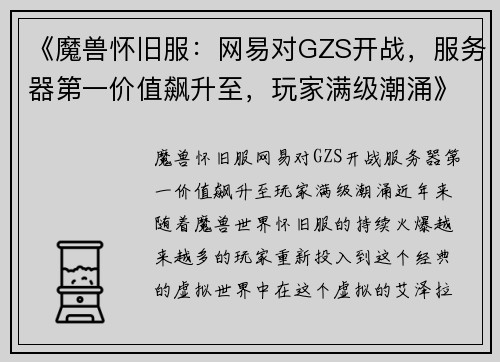 《魔兽怀旧服：网易对GZS开战，服务器第一价值飙升至，玩家满级潮涌》